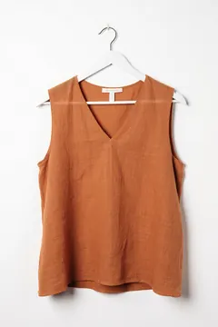 Oranžový lněný top na ramínku